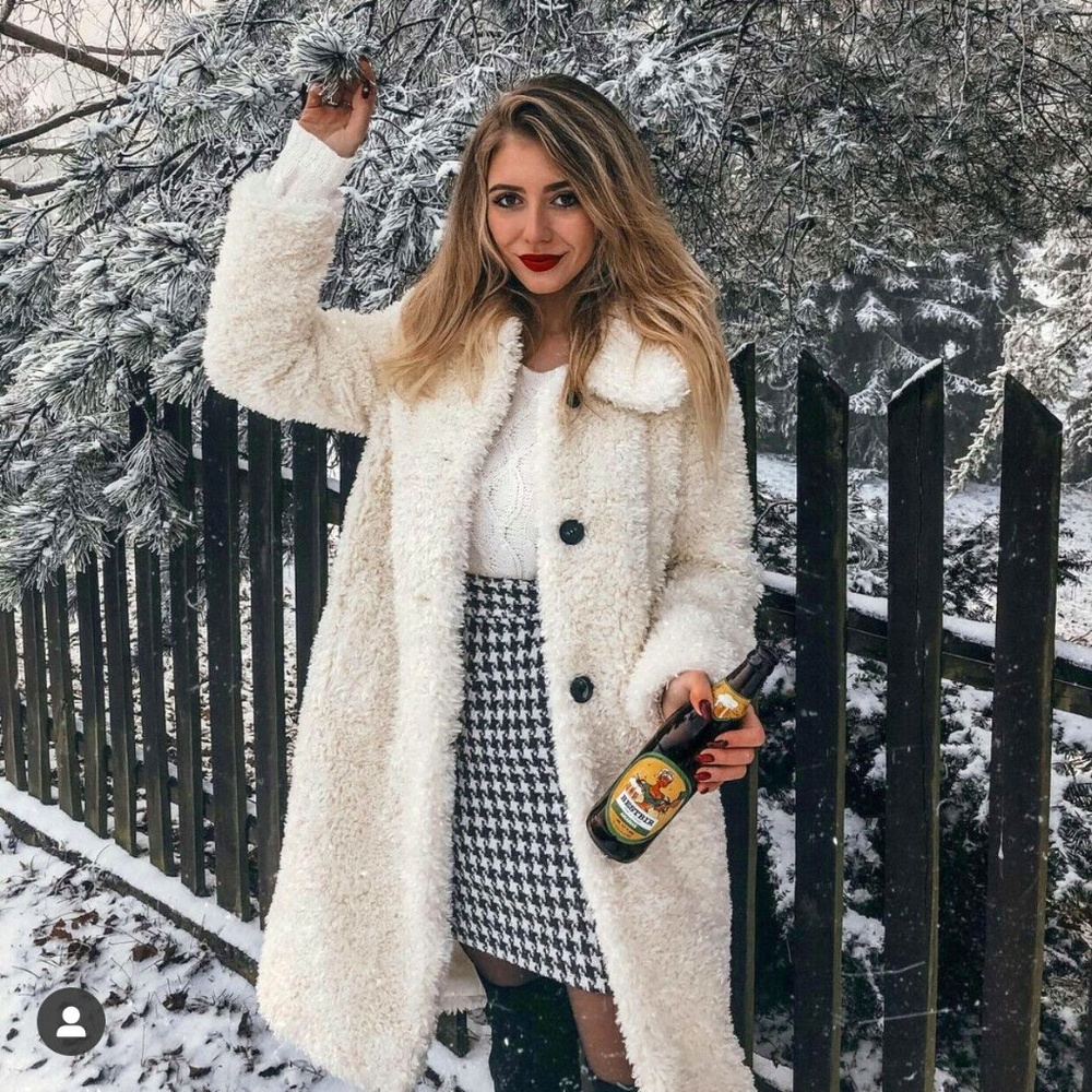 Zara Faux Fur Trim Teddy Bear Coat